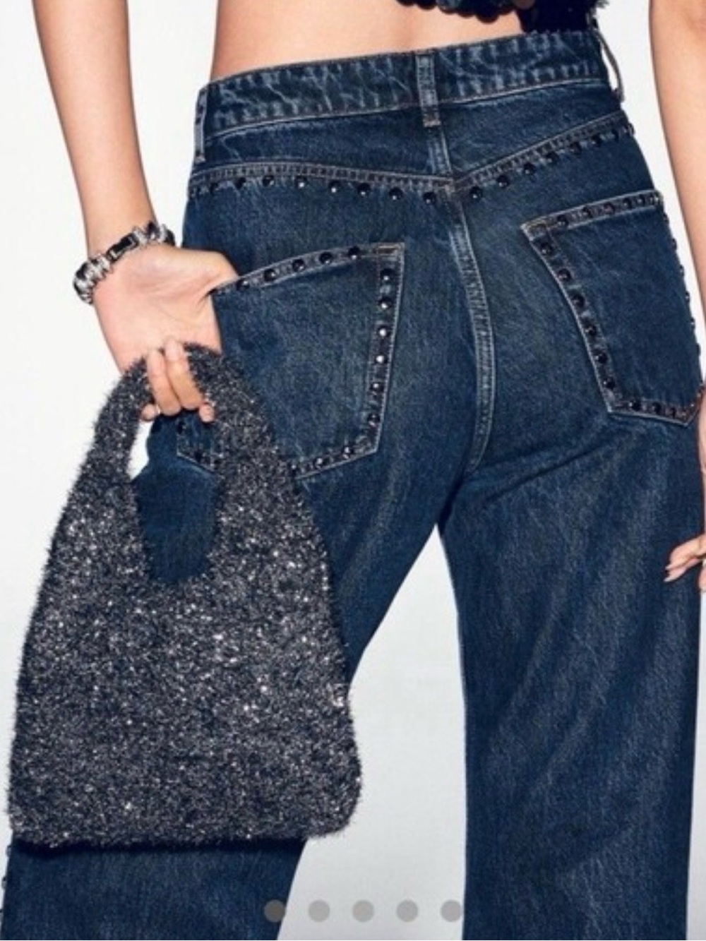 Anthropologie NWT Glittery Black and Silver Shag Hand Bag